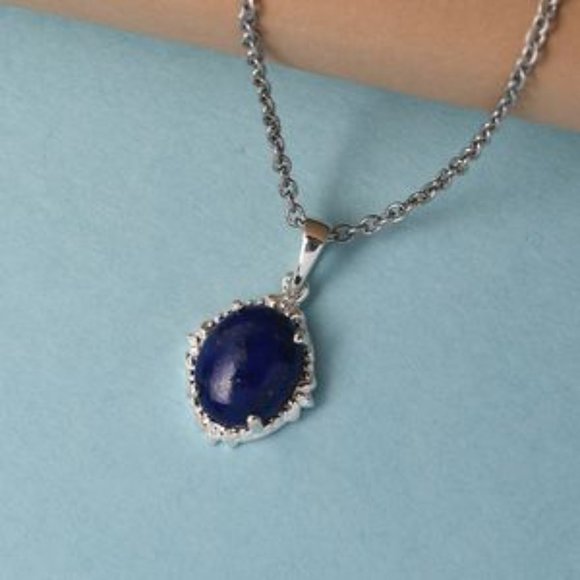Genuine Denim Lapis Solitaire Pendant SS Necklace and matching Bracelet Set NWT - Picture 4 of 8